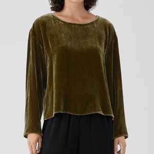 NWT Eileen Fisher Silk Blend Ballet Neck Velvet Top